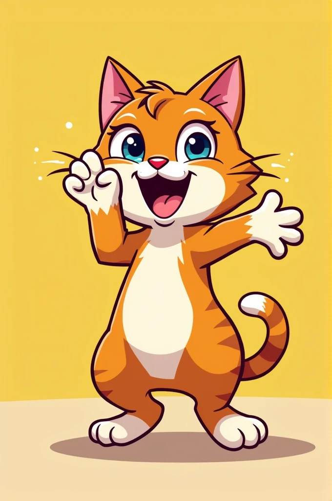 A cartoon cat doing a dab