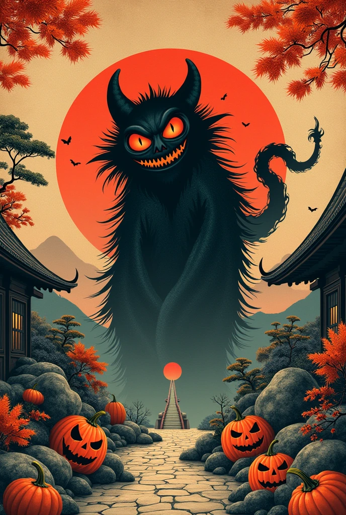 Retro halloween japan poster