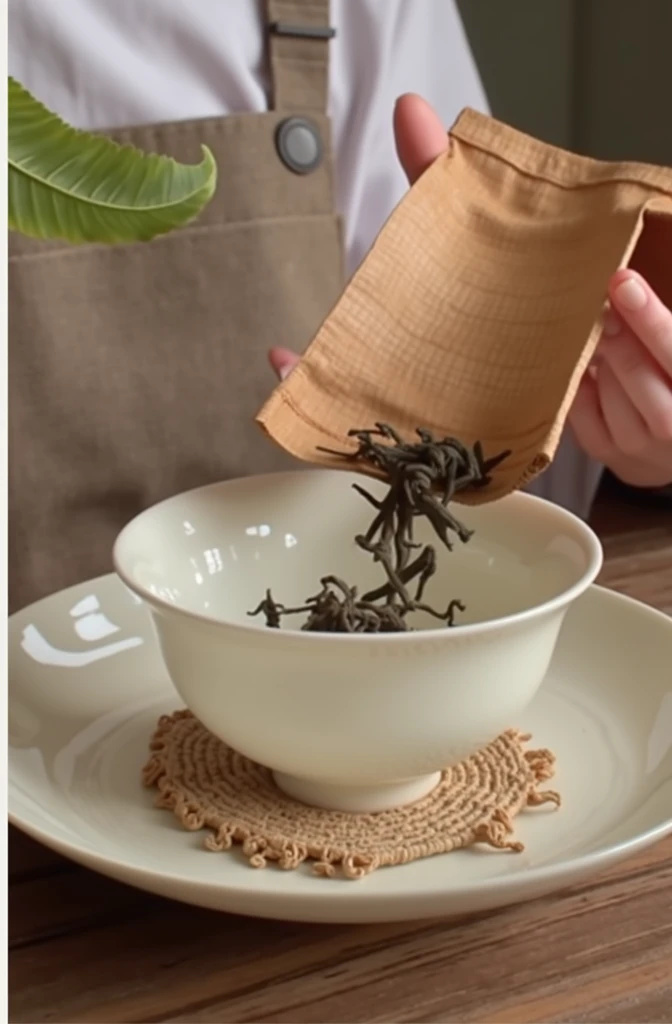 Put tea leaves into the empty cup,Very detailed,HD,Clear details