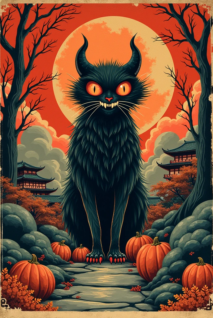 Retro halloween japan poster