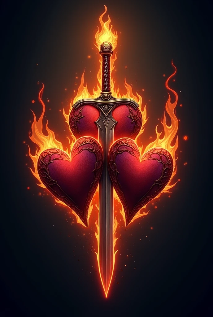 a logo icon of three soul hearts with sword of dignity in eternal flame