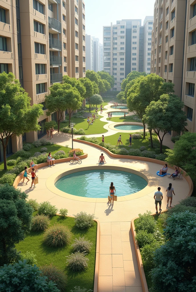 Spaces will be created for purely recreational use., such as parks and spaces for outdoor activities. This will also reduce heat islands.. And provide security and comfort to the user, providing them with an ideal home for their needs.carry out activities that promote social interaction, the well-being and quality of life of residents, inside a residential complex