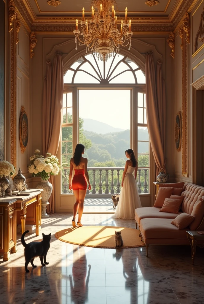Give me a large mansion with luxuries cats and sexy girle