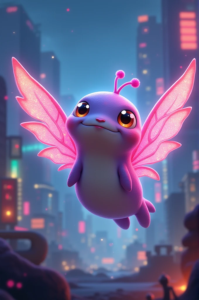 Image burpy slug from Slugterra cartoon flying with wings with bgmi background