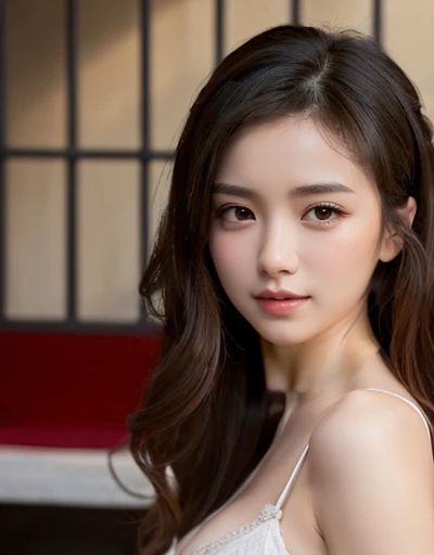 (1girl:1.3), Masterpiece, Best quality, amazing beauty, 4K, absurdres, finely detail, super detailed eye, perfect anatomy, official art, cinematic lighting, BREAK, garden, Park, outside, silky medium long hair, black hair, super shiny detailed brown eyes, facing this way, Looks like fun, Laughing, BREAK , big breasts, white skin, pale skin, , BREAK , (red underwear:1.2), BREAK,()