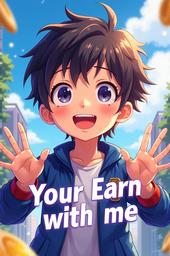 Boy Anime picture with text Earn with me
