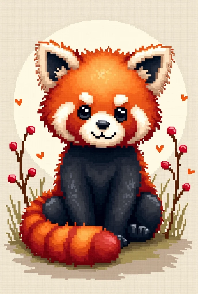 cute little red panda, scross stitch pattern
