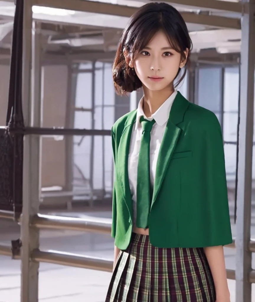 masterpiece, Highest quality, 1 person, alone, Nahida_Genshin Impact, Cruciform pupil, , Green tie, blazer, Pleated skirt, Green Cape, Are standing