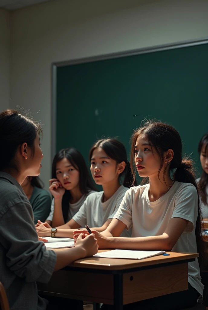 dark contrast background showing a class addressing the issues of taking care the environment