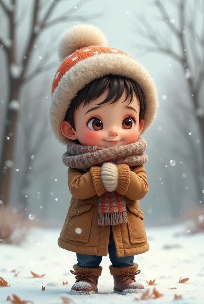 a cute boy who is feeling cold