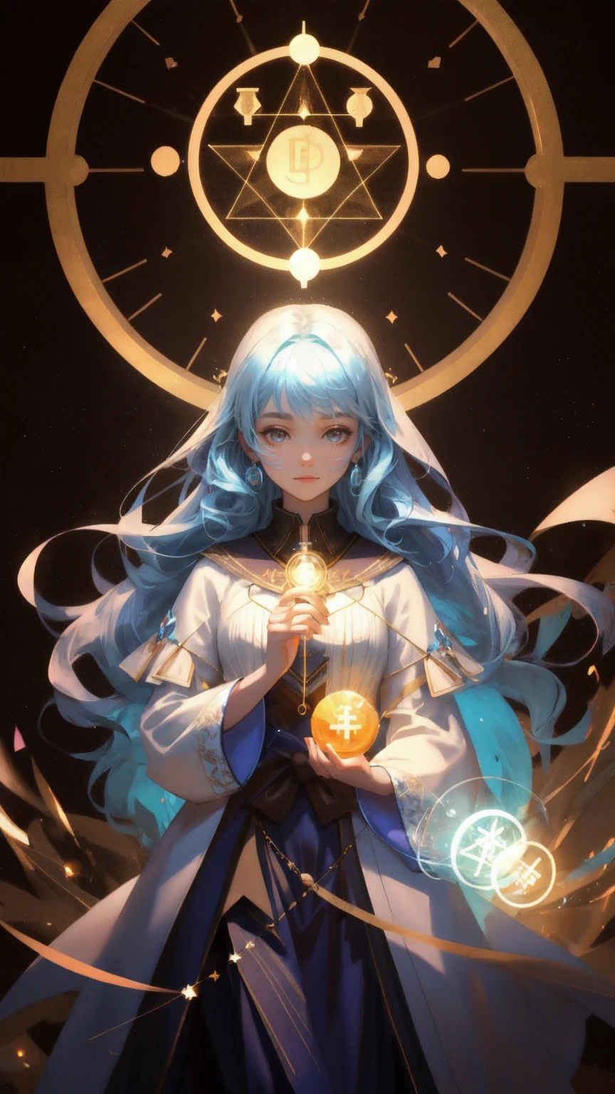 A beautiful, mystical girl dressed in a modern, alchemist-inspired outfit, holding glowing vials filled with swirling altcoin symbols. The symbols float and merge into the air around her, creating a magical aura. The scene is set against a rich brown background, with the soft glow of candles highlighting the mysterious, enchanting atmosphere. The keyword 'Altcoin Alchemy' is subtly integrated into the alchemical symbols floating around her, adding an extra layer of intrigue to the scene.