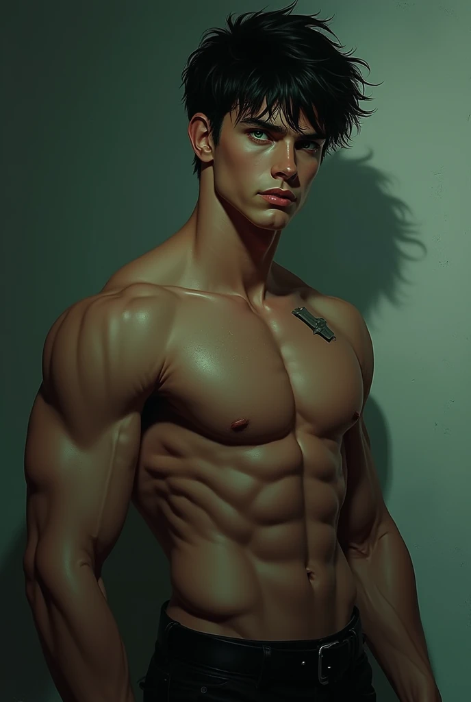 a handsome boy ,Cao Cao , fitness,pelo y corto blacksad y ojos verdes , blacksad