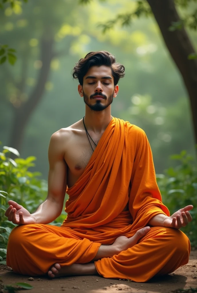 One man learning lot of skills from meditating ,that young man with less beard and looks handsome like bramhanas with good body,he has some orange cloths on his body