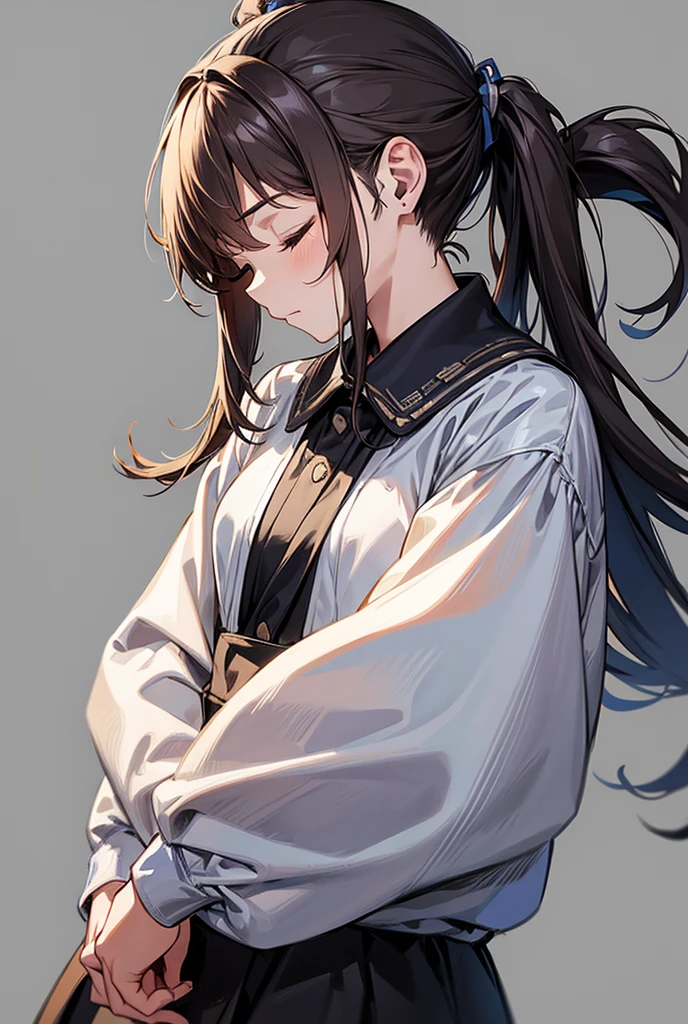One person, solo, High resolution, Long Hair, Simple Background, Close your mouth, Closed eyes, Impressionism, masterpiece, ponytail、headphone、Are sleeping、