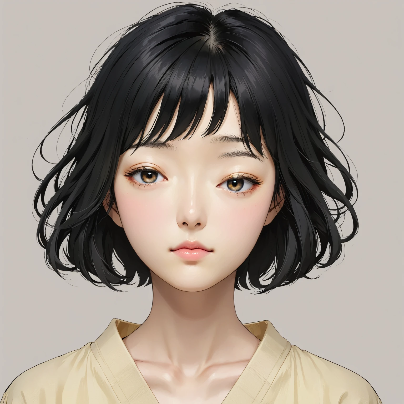 Black Hair、short Hair、Close ~ eyes、Simple Background、Girl、Japanese