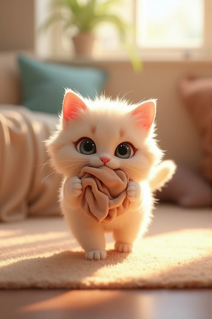 A little cute cat is carrying