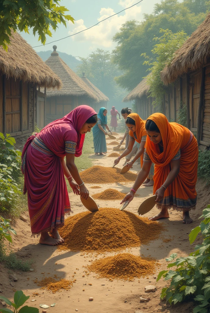 Village women make cow dung image