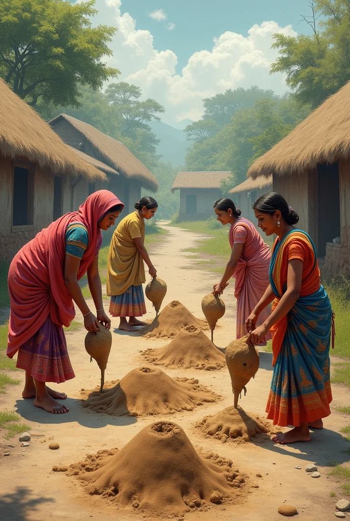 Village women make cow dung image