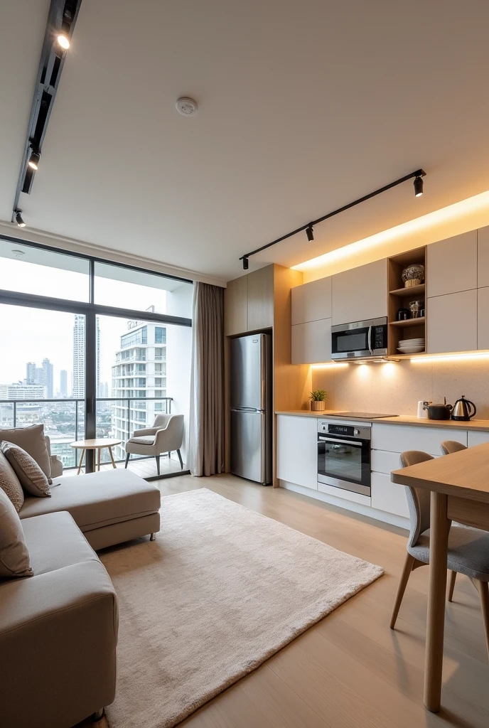 render of a 2 bedroom apartment, a Living-Dining Room with Kitchen and SS.HH and also a Laundry Areas