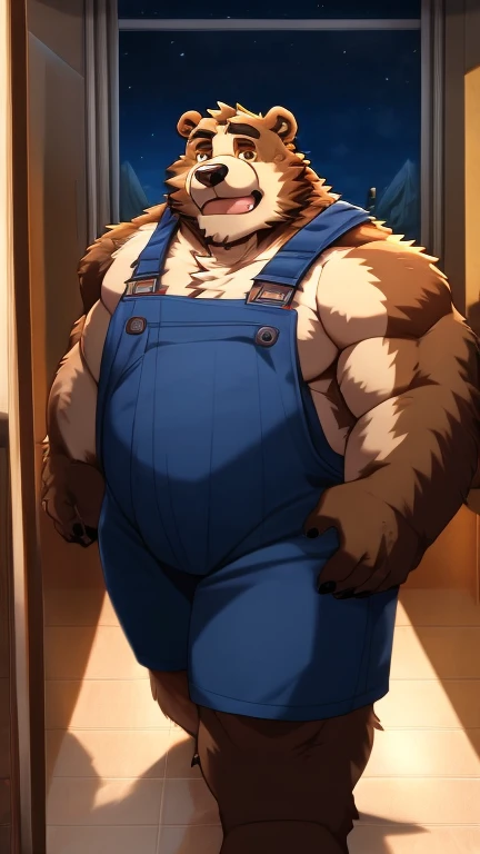 anime style, aid210, nj5furry, ((whole body)), ((overall)), standing, ((plump middle-aged bear man)), BREAK ((brown eyes)), one eye closed, beautiful beard, beautiful ears, (male face:1.3), (big face:0.5), square jawline, (Male Eyes:1.2), (sharp eyes:0.8), (big eyes:0.5), male eyebrows, (innocent look:0.5), (beautiful black nails down to the last detail:1.2), BREAK (complete Anatomy), (detailed face:1.3), beautiful face, (detailed body), (beautiful hands:1.2), (detailed fingers:1.2), (detailed eyes:1.1), (beautiful Eyes:1.1), arm details, Leg Details, beautiful feet, BREAK Muscular anthlo, body hair, ((hairy skin)), fluffy, (blood vessel:-0.8), (glowing Skin:-0.7), (chest hair:0.5), (1 tail), (a beautiful and detailed small tail), BREAK night sky, changingroom, indoor, ultra detailed, highest quality, ultra-high resolution, realistic, 16K, masterpiece, beautiful detailed, perfect solution, absurdists, (faint light),