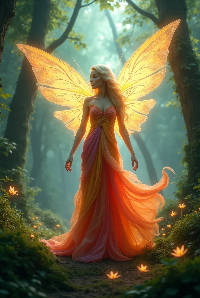 a fairy with glowing wings and a dress in a forest, fantasy art behance, digital fantasy art ), beautiful fantasy art, fantasy art style, beautiful digital artwork, colorfull digital fantasy art, fantasy digital art, digital art fantasy art, detailed fantasy digital art, digital fantasy art, the butterfly goddess of fire, very beautiful fantasy art, epic fantasy digital art style