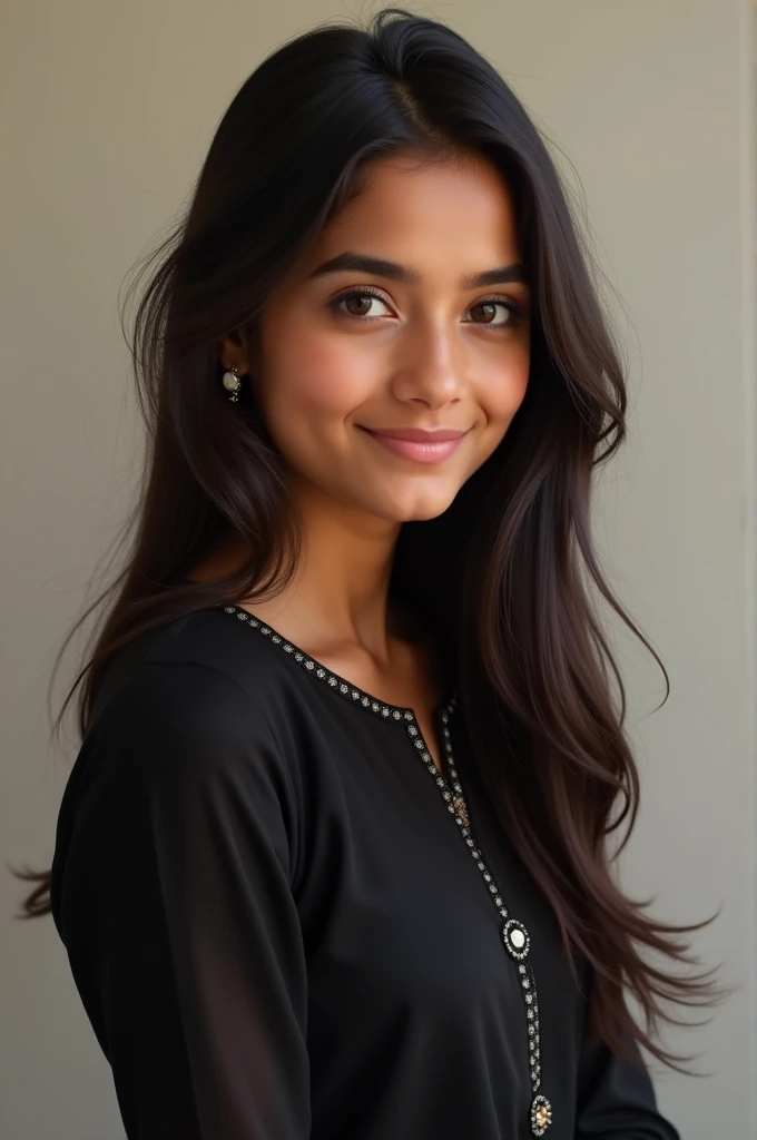 A 22year cute indian girl she is wearing black kurti
