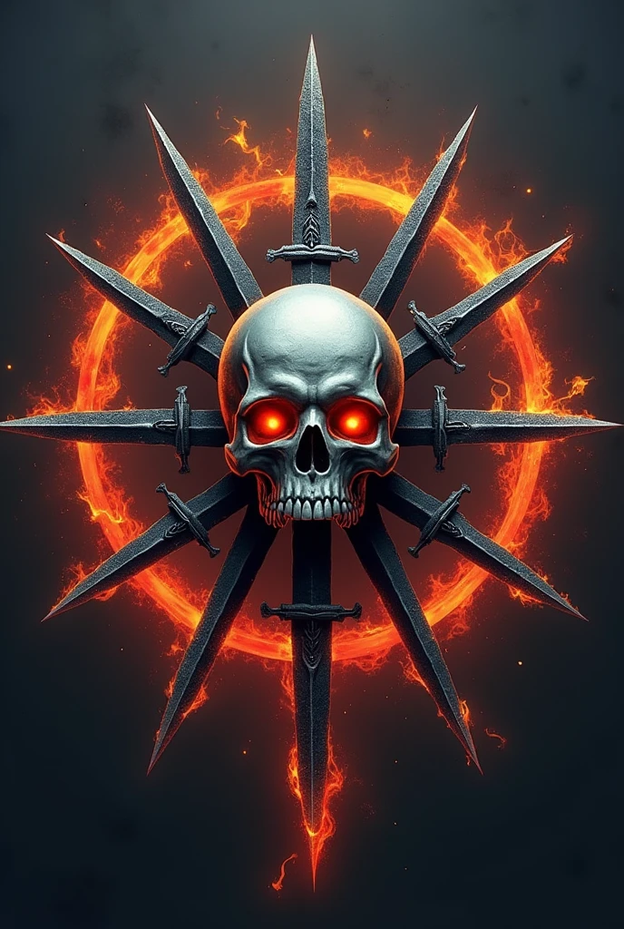 a logo icon of ten sword circling a skull with eternal flame