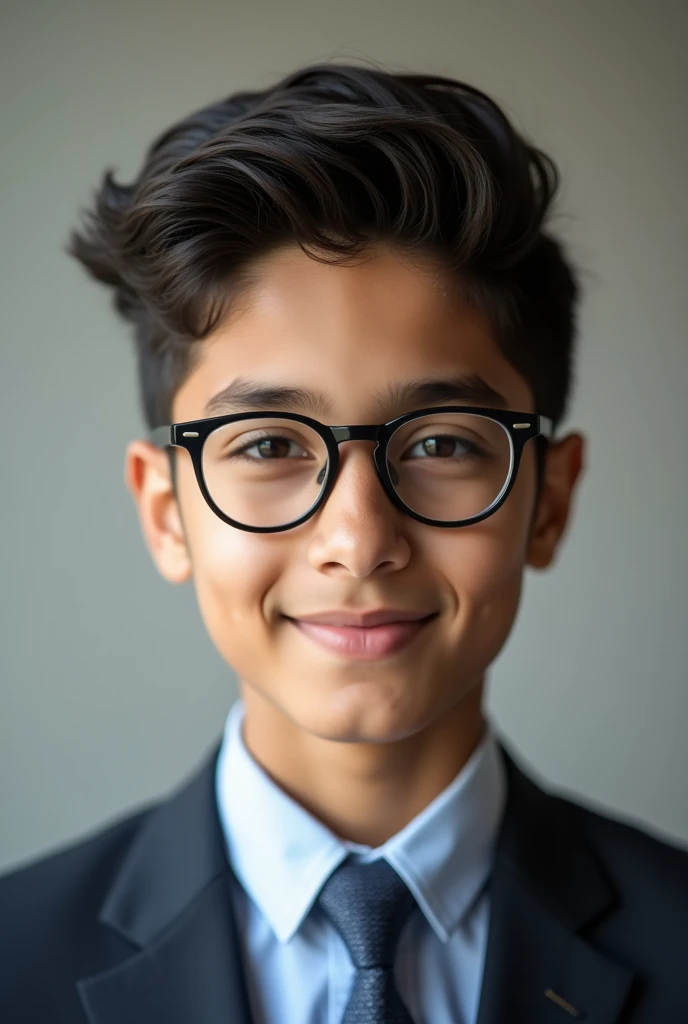 I am a 2 pakistani boy fair skin narrow body posing wearing spectacles for a linkedin picture formals