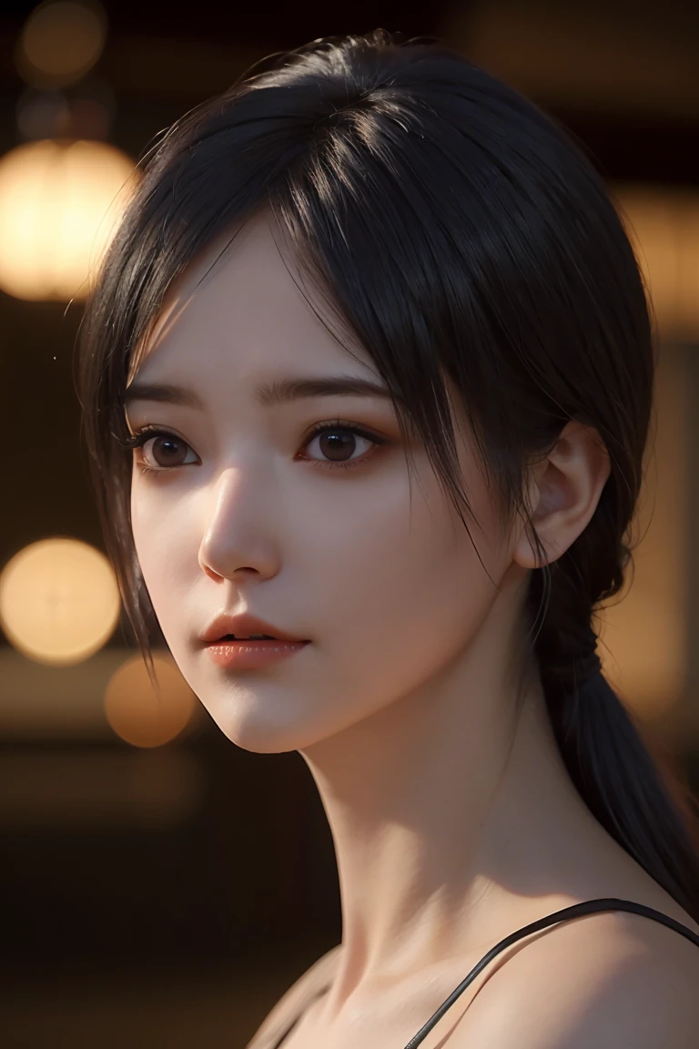 (Sweat:0.7),Miss,Japanese,Delicate face, Pretty Face,nude,clear translucent skin,black eyes,Black Hair,(Reality:1.4),Realistic details, high resolution,Bokeh,Outstanding details