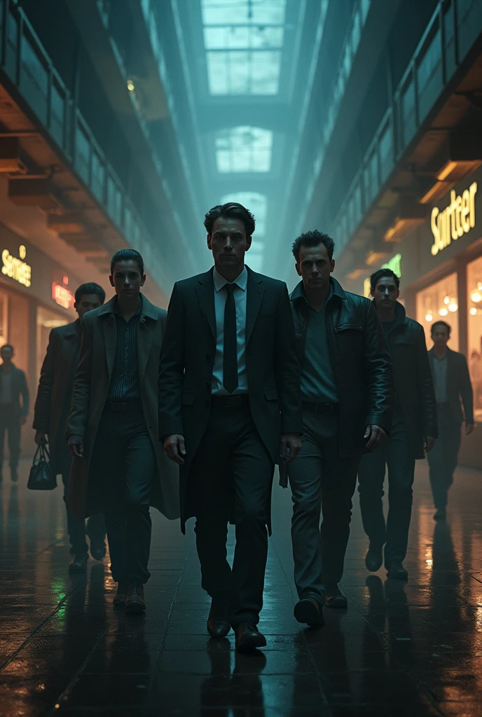 Multiple people solving a mystery、dark、Shopping mall