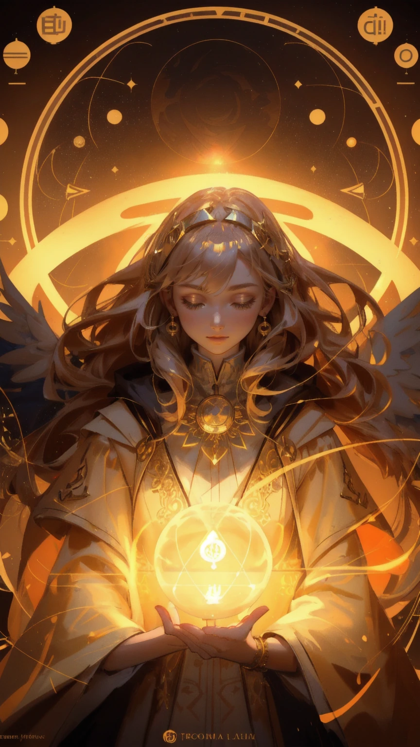 A beautiful young woman in a flowing alchemist robe, surrounded by glowing altcoins like Bitcoin, Ethereum, and others, performing an intricate ritual. She is channeling energy into a floating orb labeled 'Altcoin Alchemy.' The entire scene is illuminated with warm golden light, and the detailed alchemical setup is contrasted against a rich, brown background.
