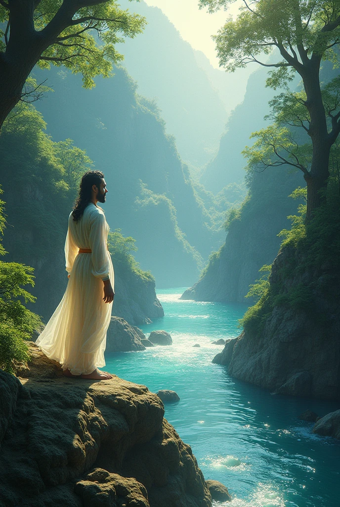 God sivan in earth and watching the river