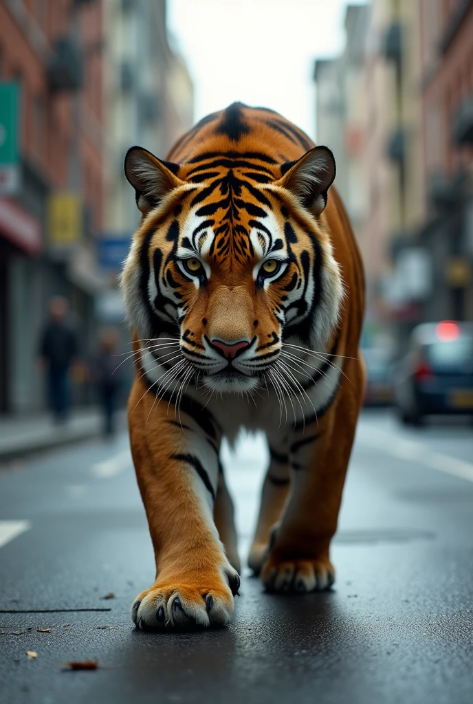A big cat walking in the street