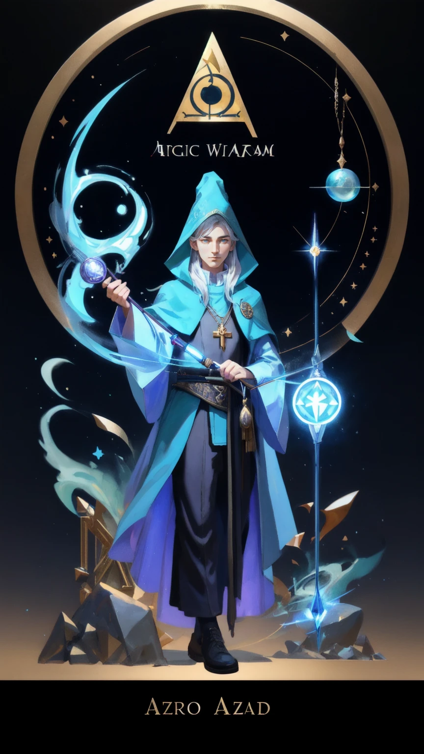 arafed image of a wizard with a magic wand and a lot of symbols, concept art inspired by Keos Masons, Artstation contest winner, metaphysical painting, typical cryptocurrency nerd, 2 1 st century monk, an arcane wizard casting a spell, the wizard, wizard pondering his orb, an alchemist gnome, masonic art, an alchemist