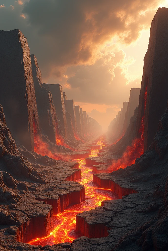 When Cataclysmic Ruin is unleashed, the surroundings erupt into a desolate, apocalyptic landscape. The ground fractures and splits into massive chasms filled with molten lava, while the sky darkens with swirling storm clouds that rain down fire and ash. Massive pillars of stone and metal debris rise and fall randomly, smashing into the ground and each other with earth-shattering force. The entire domain feels as if it’s on the brink of collapse, with every element in a state of violent chaos.
