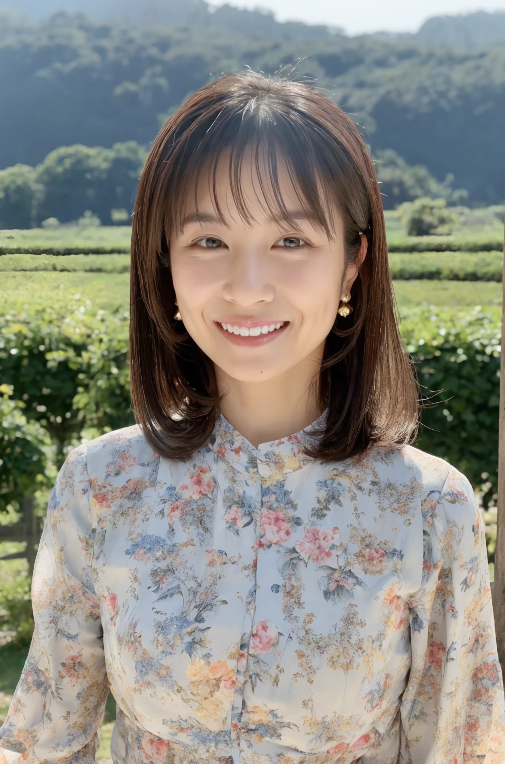 ((Highest quality)), ((masterpiece)), (detailed),Perfect Face,Japanese,landscape,Mature Woman,Upper Body,F Cup