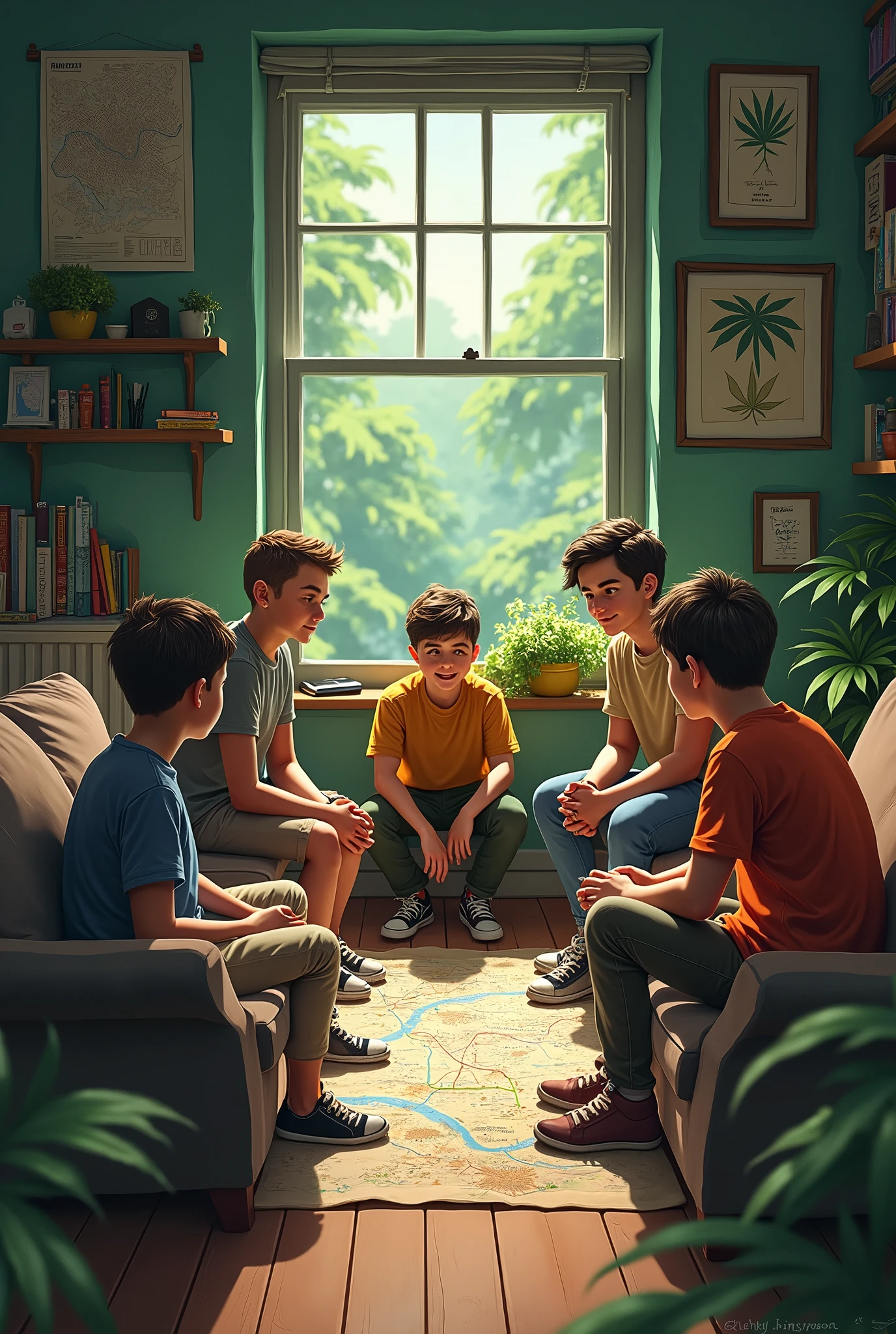 Sure! Here’s the revised script with added comedic elements to enhance the humor:
---
(The year is 2050. The world bears the scars of a great war that raged for nearly 15 years. Five friends—JACKSON, MILO, TYLER, NATE, and BEN—gather in Jackson's modest living room.)
**JACKSON**
(voice filled with nostalgia)
“Do you remember the days before it all went to hell? When we could just chill in the park and enjoy the sun?”
**MILO**
(strumming his guitar softly)
“Yeah, when the only battles we fought were over who got the last slice of pizza. And I always won!”
**TYLER**
“What if we could bring that time back? What if the key to peace is still out there?”
**NATE**
(looking at a dusty old map)
“There’s a rumor about the last surviving cannabis flower. It’s supposed to have the power to heal and unite.”
**BEN**
(sighing dramatically)
“All of them were burned to the ground. It’s like they wanted to erase any hope. I guess it’s not a great time to be a flower enthusiast.”
**JACKSON**
“But what if we could find it? The map says it’s hidden somewhere in the Forbidden Forest.”
**MILO**
(grinning)
“I’m in! Let’s turn this into an adventure. Worst case, we get eaten by bears—at least it’ll be a good story!”
**TYLER**
(excitedly)
“Count me in too! We’ll need all the eco gear we can muster. And snacks! Can’t forget the snacks!”
**NATE**
“I can set up a communications network. We’ll be ready for anything! Even if it’s just to order pizza.”
**BEN**
“Just as long as we don’t get arrested for our ‘healing mission.’ I’m not ready for a mugshot that says ‘Cannabis Crusader.’”
---
**TYLER**
“Got the map, right?”
**NATE**
(holding it up proudly)
“Right here! And I’ve got a GPS tracker just in case. Although, it might not work if we get lost in a magical forest.”
**MILO**
(looking at the sky)
“Let’s hope the weather holds up. I don’t want to get caught in a storm. Or worse—a rain of spiders!”
---
**JACKSON**
“Remember, we stick tog