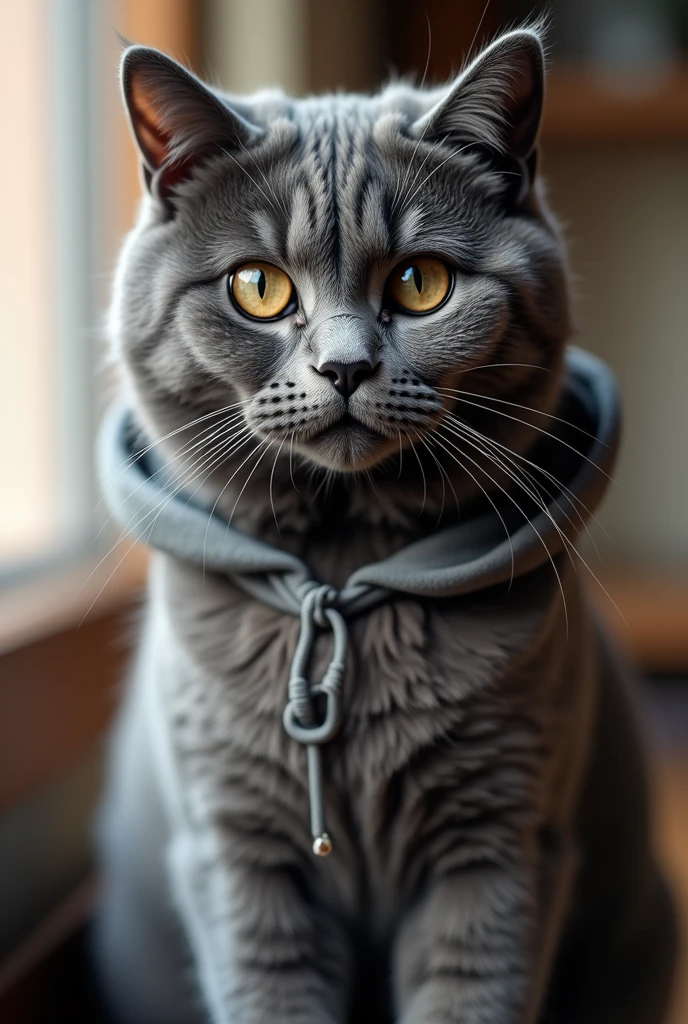 "Generate stylish super high resolution cat images, Gray cat in a sweatshirt. Use advanced macro photography techniques、Highlighting the intricate details of a cat&#39;fur。, Barbados, And expressive eyes.

Place the camera at peephole height, Create an intimate connection between the viewer and the cat subject. Large opening，Achieve a shallow depth of field, Blur the background to make the cat stand out clearly.

Enhance lighting to highlight texture and contours of cats&#39;Body, Software included, Remove coarse shadows、, Cozy atmosphere.

Petting your cat in a relaxed position, But there&#39;s a balance, Expressing flexibility and elegance. Capture the moment with natural movements, stretch, The beauty of pubic hair, hang on., Communicating reality.

Implement post-processing techniques to improve image clarity, Contrast, Color balance, Protection on all sides, from cat&#39; A sharp gaze and complex patterns, Rendered in stunning detail.Finally 8k, Communicating the inherent gentleness and grace of cats。,, Capture the moment，Bless the cat&#39;Unique curiosity and balance."