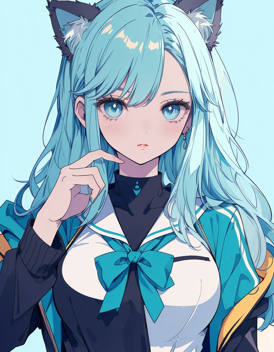 sports uniform, ((masterpiece, best quality:1.5)), ((Beautiful detailed cat aqua eyes:1.2)), cat ears, pale skin, medium breasts, beautiful hands, beautiful fingers, EasyNegative