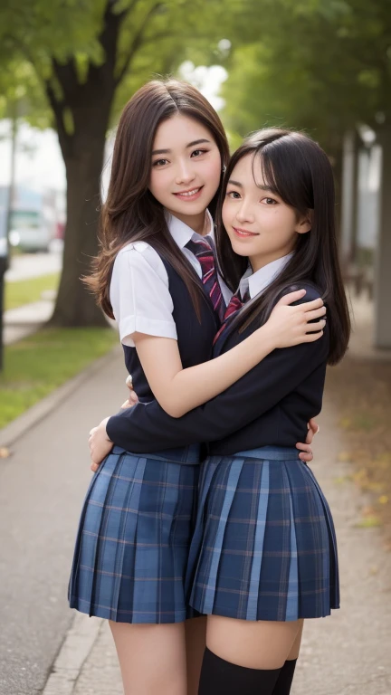 ((masterpiece)), ((Highest quality)), (Very detailed), ((cute)), cute, (likely), ((sexy)), (device), ((Very detailed)), 4K, (8k), Highest quality, (beautiful), hyper Genuineistic, Genuine, Dynamic Angle, whole body, (Two people, 2 cute girls:1.5), ((Schoolgirl uniform)), ((beautiful eyes)), short hair, Hip, blush, (Wind effects:1.3), (like, hug:1.5)、whole body, Highest quality, shape, Very detailed, finely, High resolution, 8k wallpaper, 完璧なダイナミックな構shape, 美しくてbeautiful目,she'Gal,,blonde, ランダムなcuteヘアスタイル, Natural color lip,Beach, ランダムなcuteポーズ,