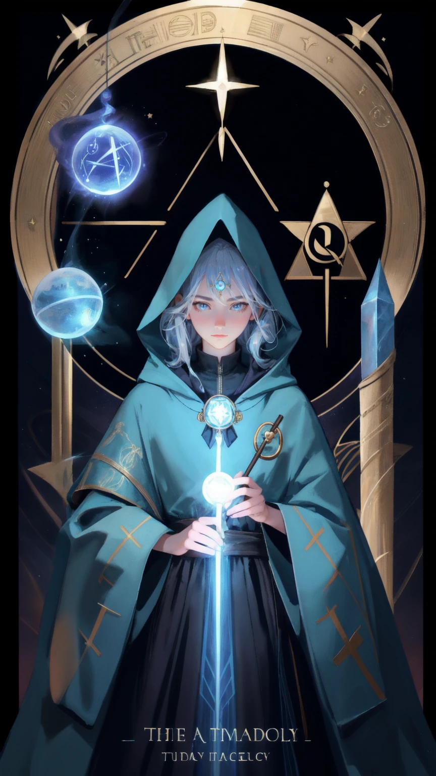 arafed image of a beautiful girl wizard with a magic wand and a lot of symbols, typical cryptocurrency nerd, 2 1 st century monk, an arcane wizard casting a spell, the wizard, wizard pondering his orb, an alchemist gnome, masonic art, an alchemist, joe biden as a hooded arch mage, etheric, full portrait of electromancer, paul laffoley the background is brwon.