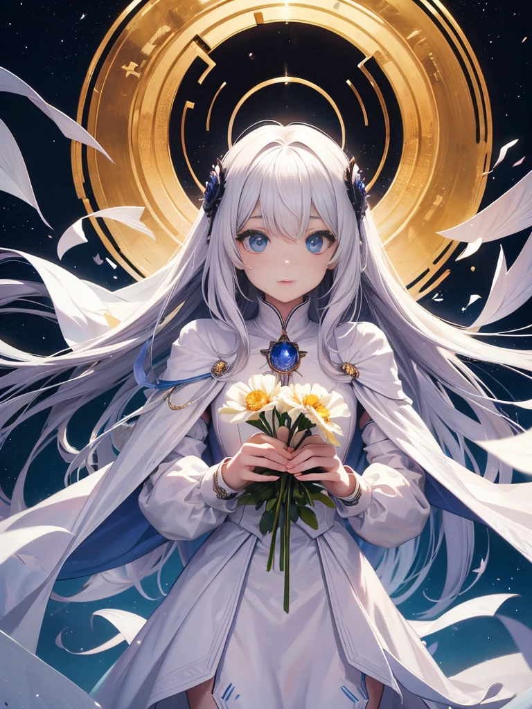 Young and beautiful woman, Cosmos,very_length_hair, One person, Cosmos, alone, white_armor,Highest quality, Ultra-high resolution,Tokyo Fashion,