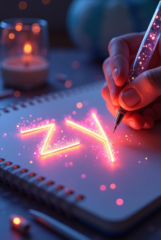 Fascinating, hyper-realistic 16K 3D illustration captures a magical moment of pure creativity. An artist is skillfully depicting a message, "ZY", In the notebook. The text is composed of Energetic, The color of the sepia star smoothly transitions across the spectrum. Artist's Hand, Holding a transparent pen filled with bright stars, Exquisite details, Symbolizes unlimited creativity and imagination. The background is a 3D sketchbook setting,Scattered throughout, For this charming, gameffiti-inspired scene. The illustration radiates energy, move, and Energetic colors, Making it a true work of art that celebrates creativity and imagination., game, Movie, Energetic, gameffiti, , typogamephy, product, illustration, photo, 3D Rendering, Fashion, Dark Fantasy
