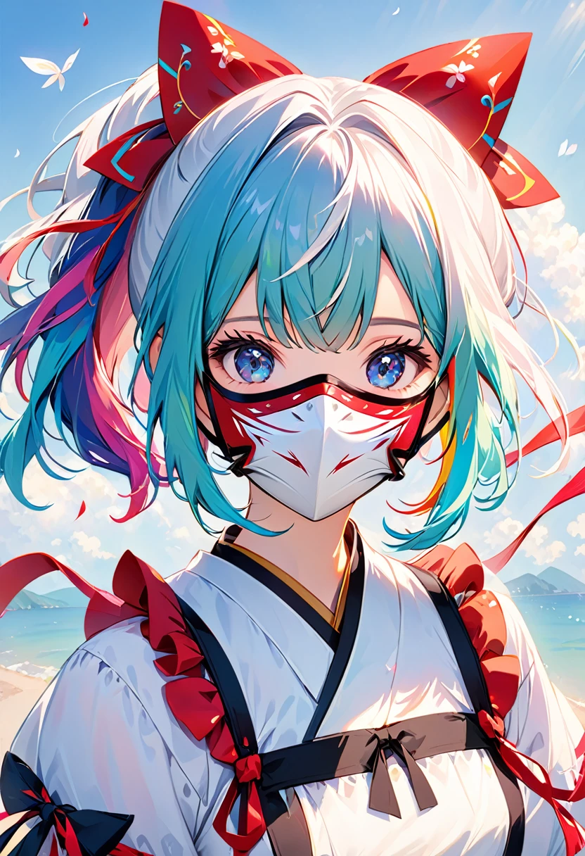 A cute girl with multicolored hair, Ribbon, Mask