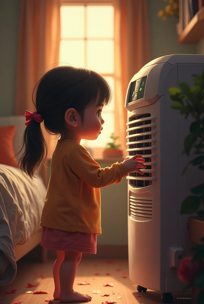 Girl who just found an air conditioner turned off
