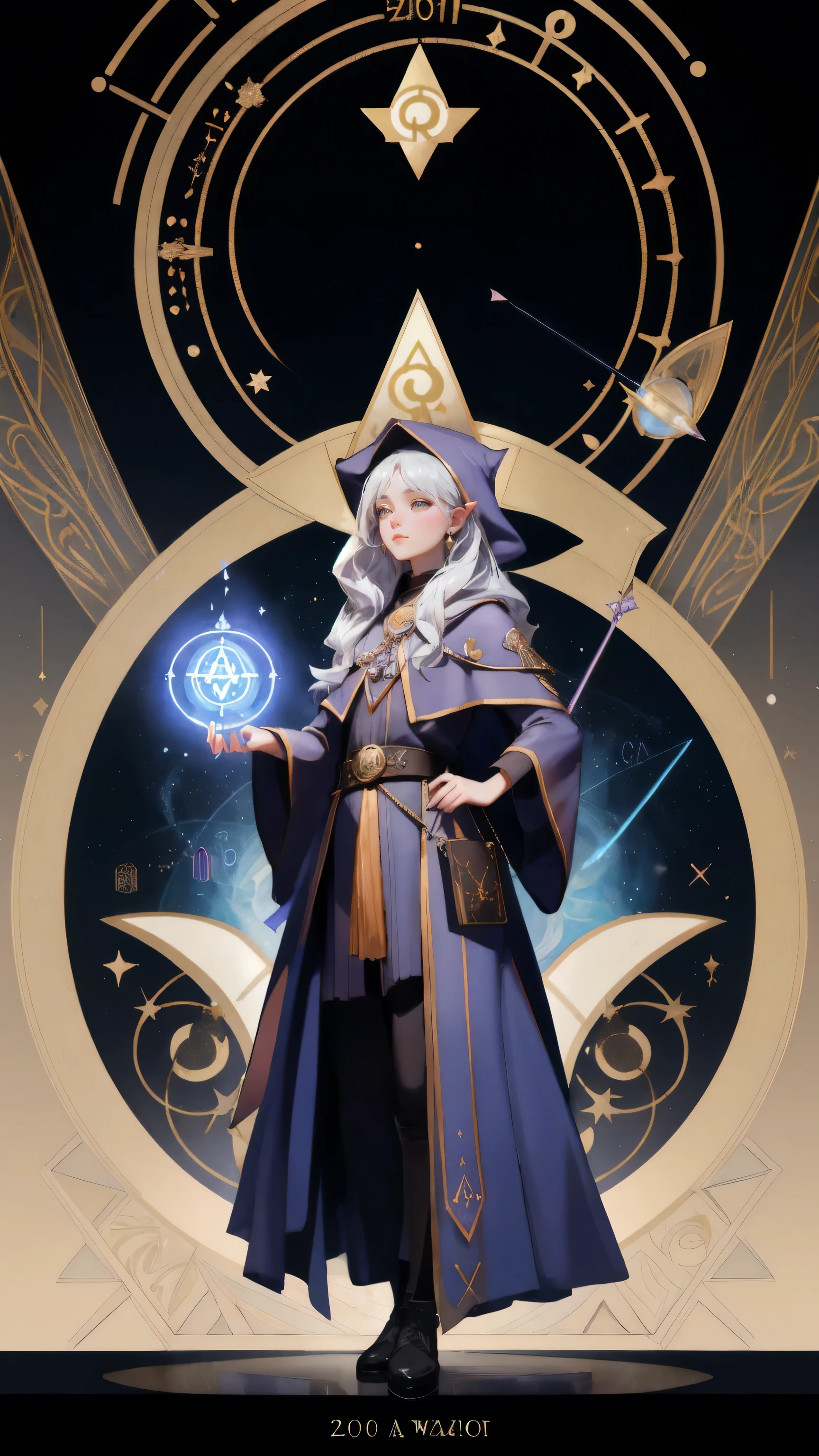 a beautiful girl with a magic wand and a lot of symbols, concept art inspired by Keos Masons, Artstation contest winner, metaphysical painting, typical cryptocurrency nerd, 2 1 st century monk, an arcane wizard casting a spell, the wizard, wizard pondering his orb, an alchemist gnome, masonic art, an alchemist. the background is brwon.