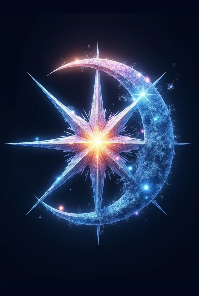 create logo,fairy tail fusionwith 14-pointed star fusion with crescent moon