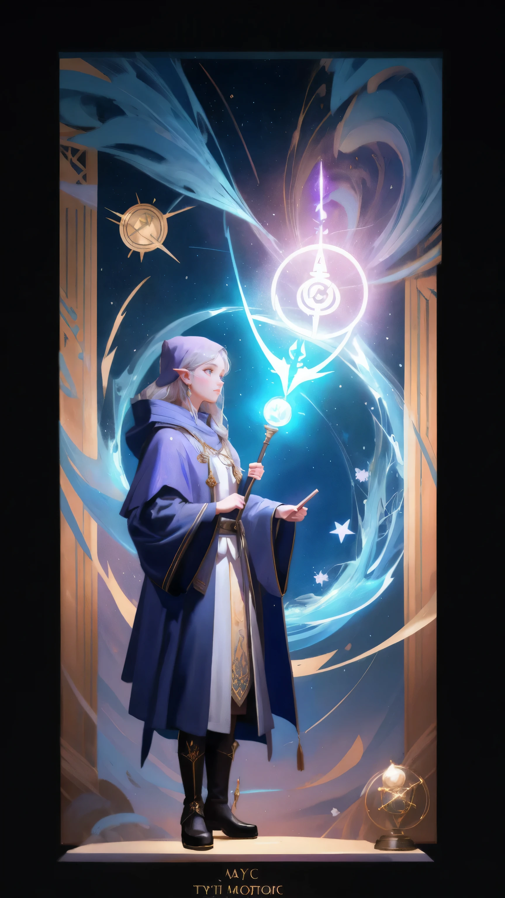 a beautiful girl with a magic wand and a lot of symbols, concept art inspired by Keos Masons, Artstation contest winner, metaphysical painting, typical cryptocurrency nerd, 2 1 st century monk, an arcane wizard casting a spell, the wizard, wizard pondering his orb, an alchemist gnome, masonic art, an alchemist. the background is brwon.