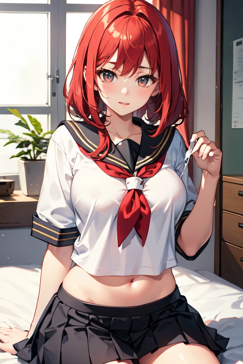 8ｋ,Highest quality,masterpiece, Sharp focus,high school girl，，Red hair，Lewd，Sailor suit
