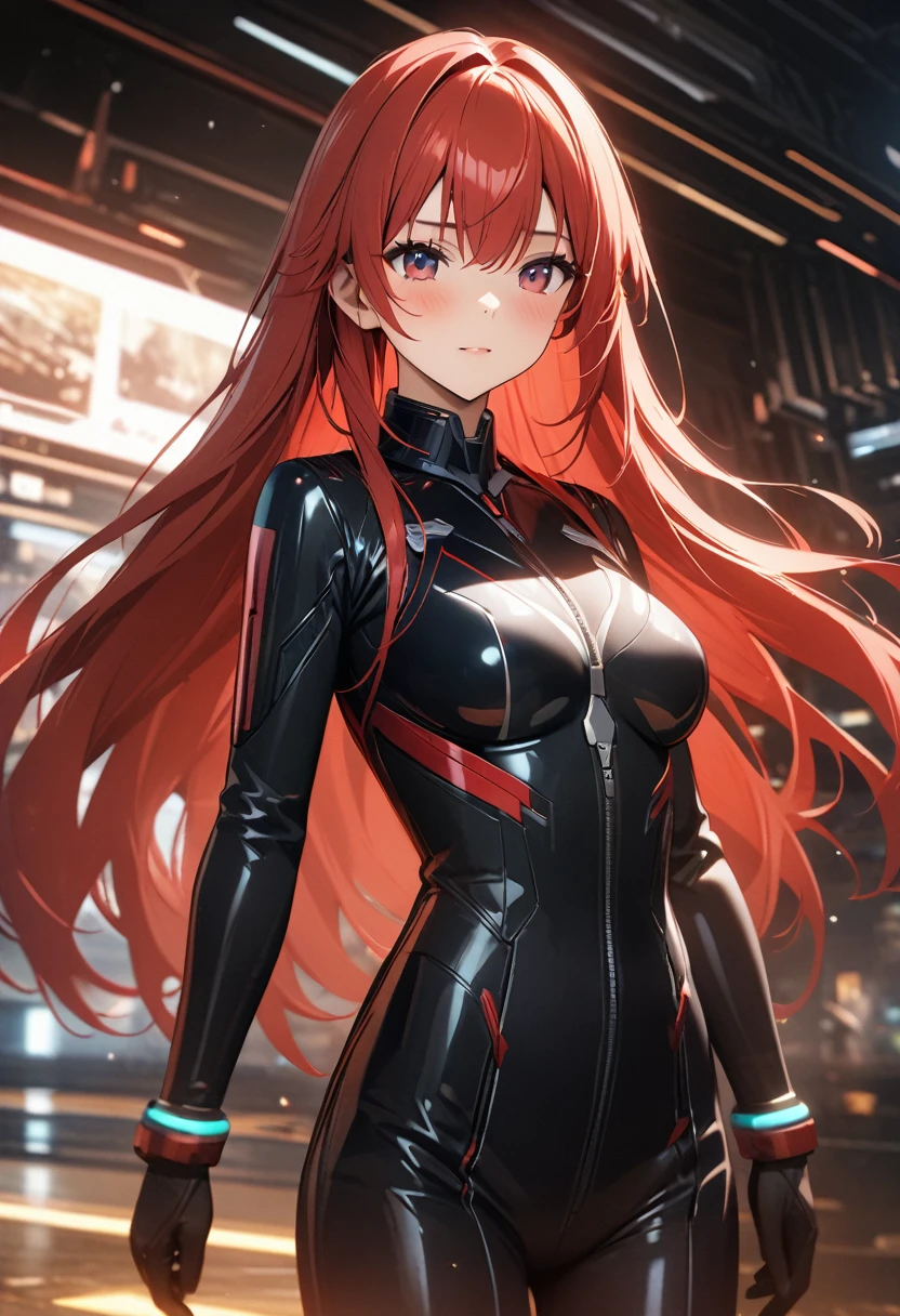 (Highest quality、4K、8k、High resolution、masterpiece:1.2)、Very detailed、Picturesque、Animated Photography、Photo Animation:1.37)、(((Sci-fi)))、Fleet Commander、women、red hair、long hair、stars ornament、Nakano May